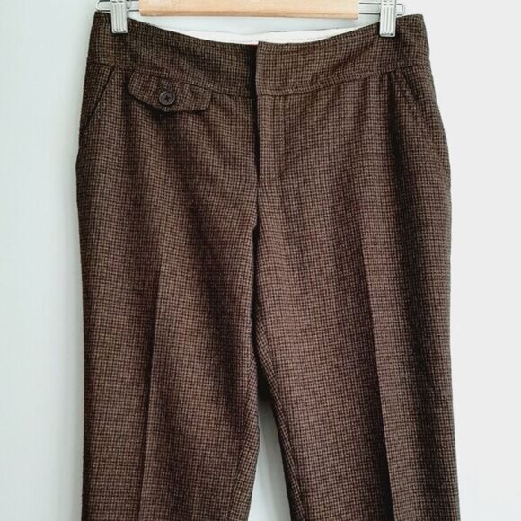 CARTONNIER / Anthropolgie Cropped Cuffed Pants Brown Houndstooth Sz 2 Flawed - Picture 3 of 14